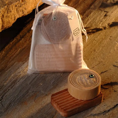 Ottoman Hammam' Soap + Loofah + Wooden Soap Dish Set